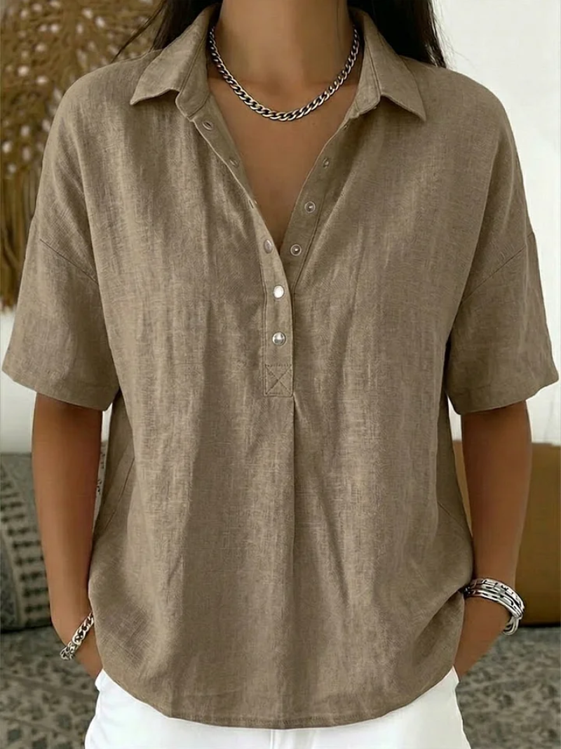 Damen Bluse mit V-Ausschnitt & Knopfleiste | Leicht & Lässig