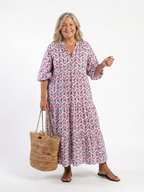 Mireya | Geometrisches Print Langarm Tiered Midi Kleid
