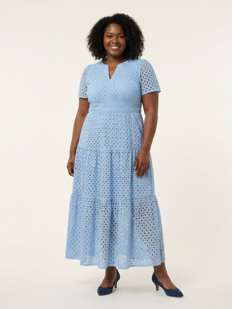 Brielle | V-Ausschnitt Kurzarm Tiered Midi Kleid