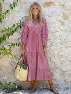 Arlette | Geometrisches Druck Midi-Kleid mit langen Ärmeln