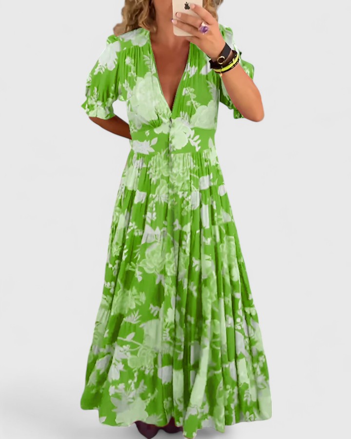 Minelda – Blumenkleid mit V-Ausschnitt