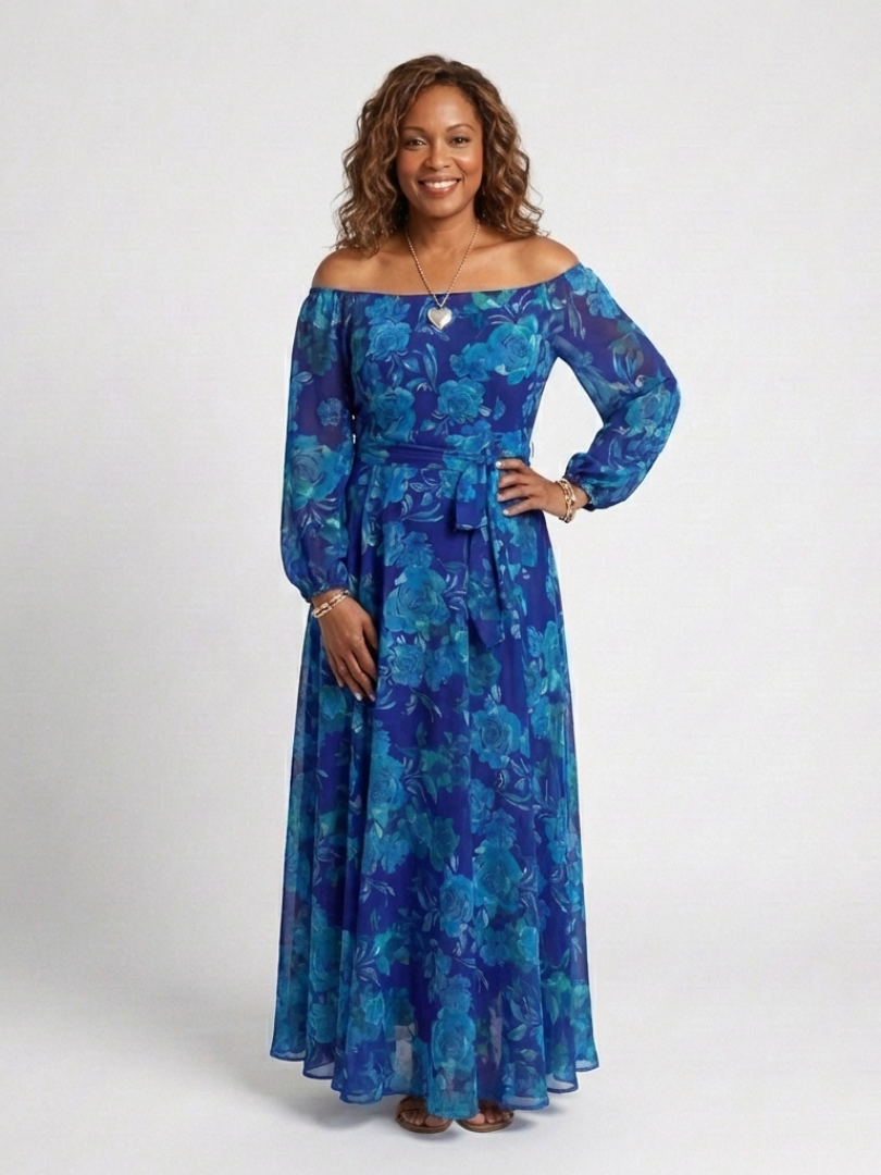 Aspen | Off-Shoulder Blumen-Maxi-Kleid