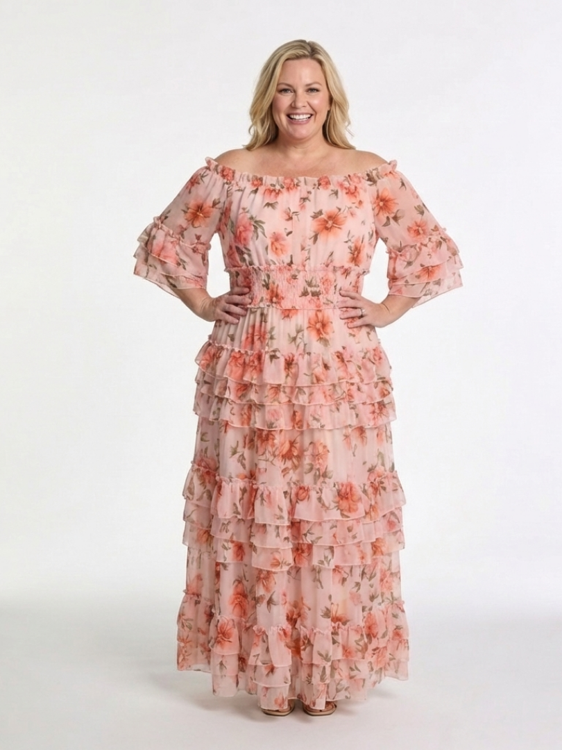 Rosalie | Off-Shoulder Floral Ruffle Tiered Maxi-Kleid