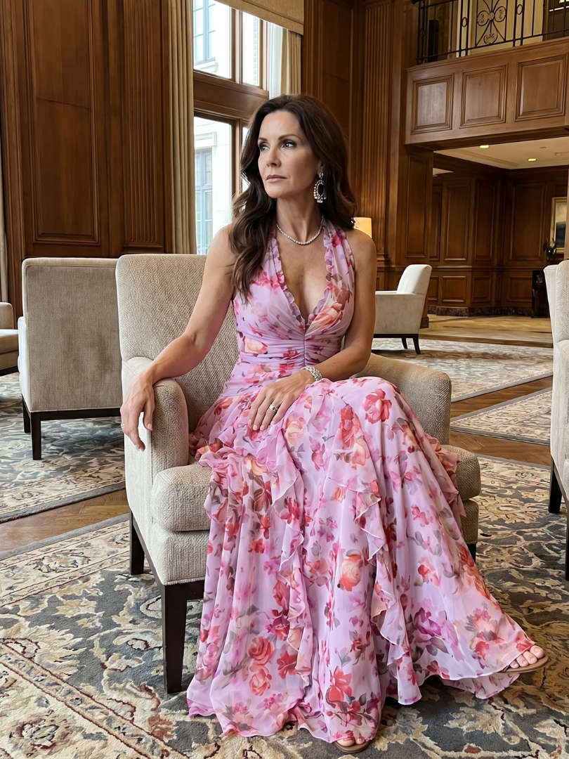 Nori | Halter-Neck Rüschentop Floral Maxi Kleid