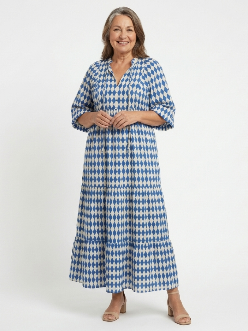 Elodie | Kleid mit Diamantmuster und Stufenrock