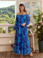 Aspen | Off-Shoulder Blumen-Maxi-Kleid