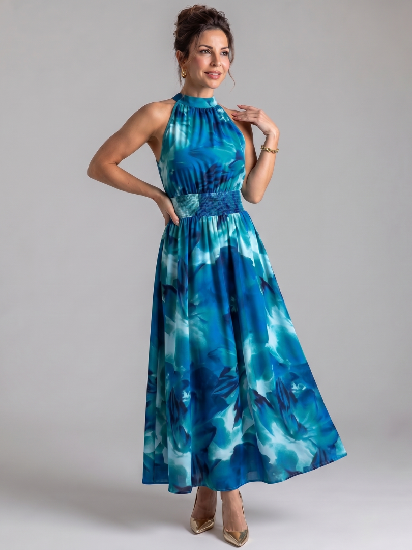 Olivia | Midikleid mit geraffter Taille und abstraktem Druck