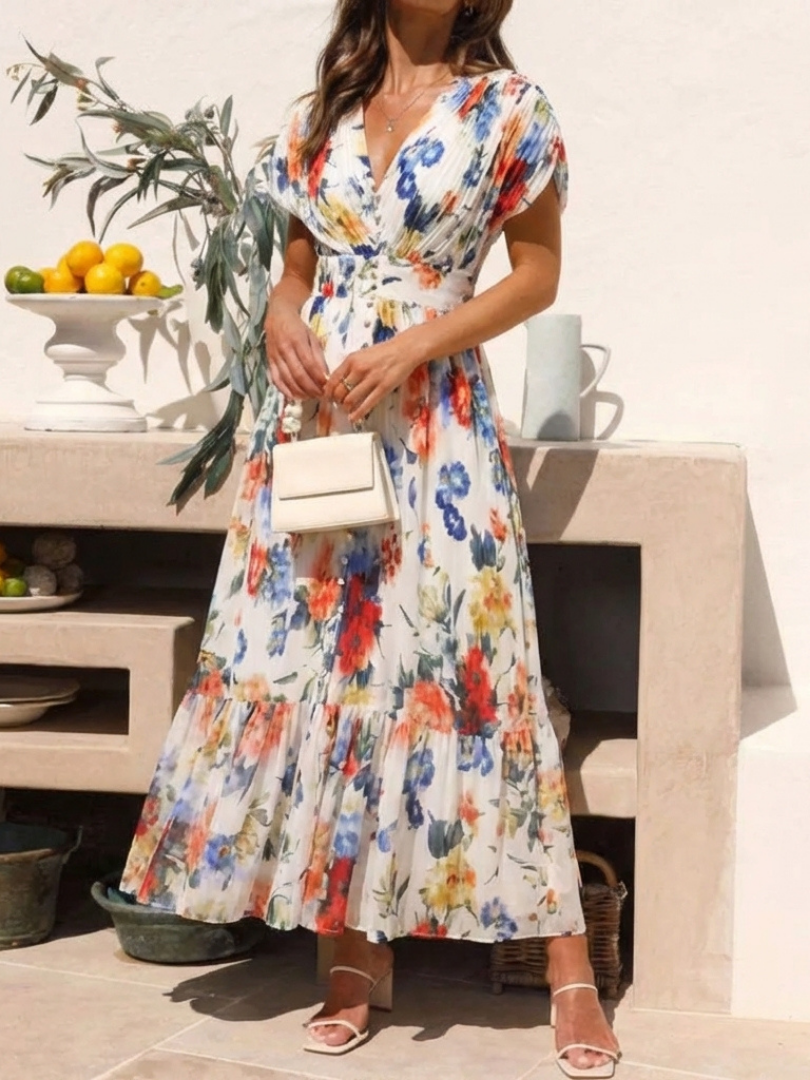 Savannah | Kurzes, ärmelloses, plissiertes Midi-Kleid