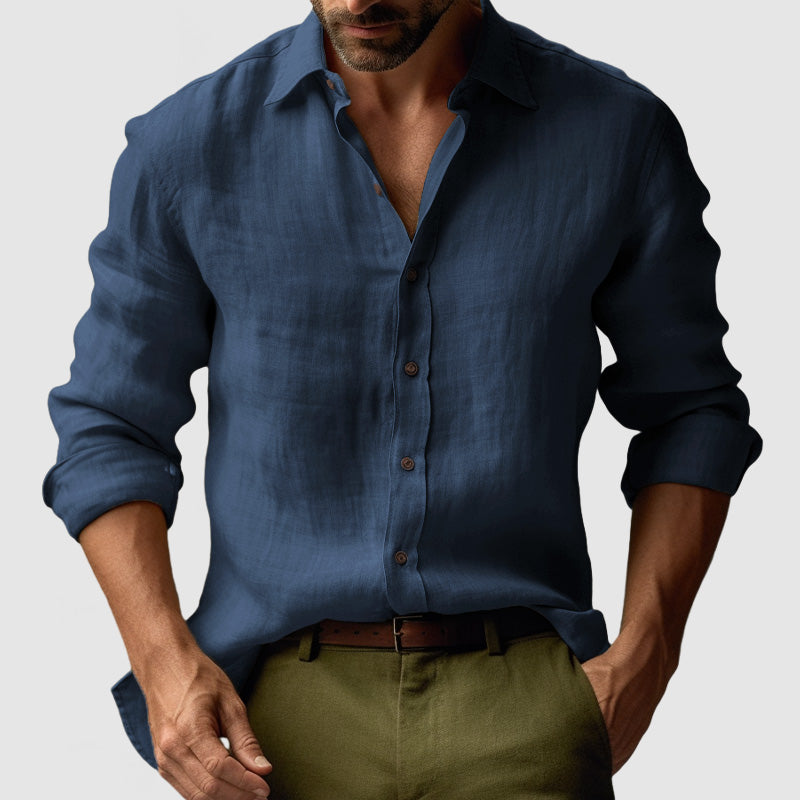 Fitstyle  | Vintage Leinenhemd mit langen Ärmeln für Herren