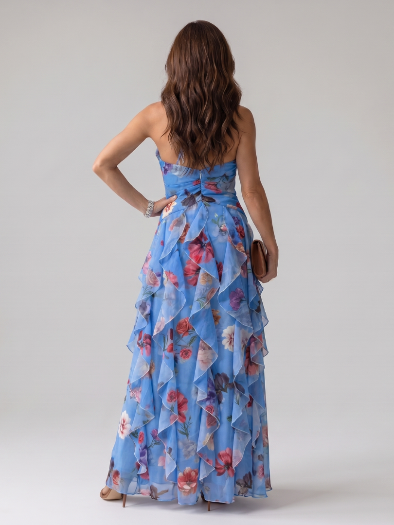 Nori | Halter-Neck Rüschentop Floral Maxi Kleid