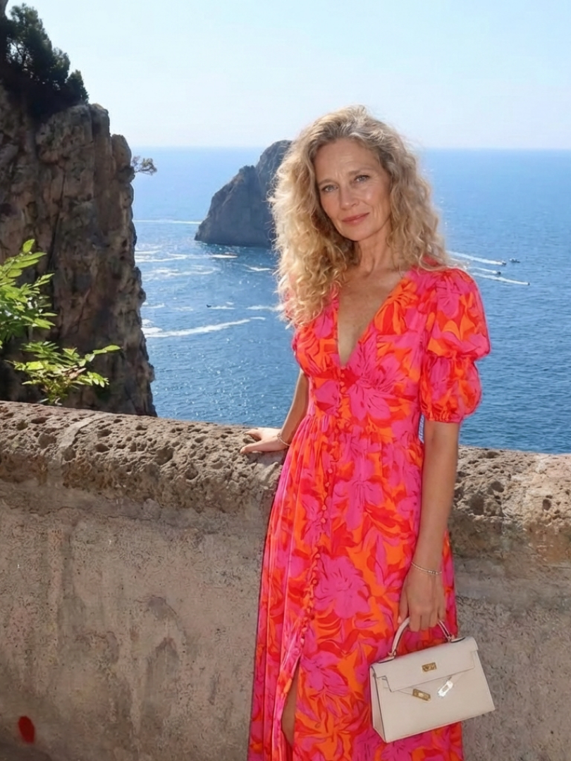 Willow | Blumiger V-Ausschnitt Midi-Kleid mit Puffärmeln