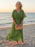 Elysia | V-Ausschnitt Drapiertes Taillenband Midi-Kleid