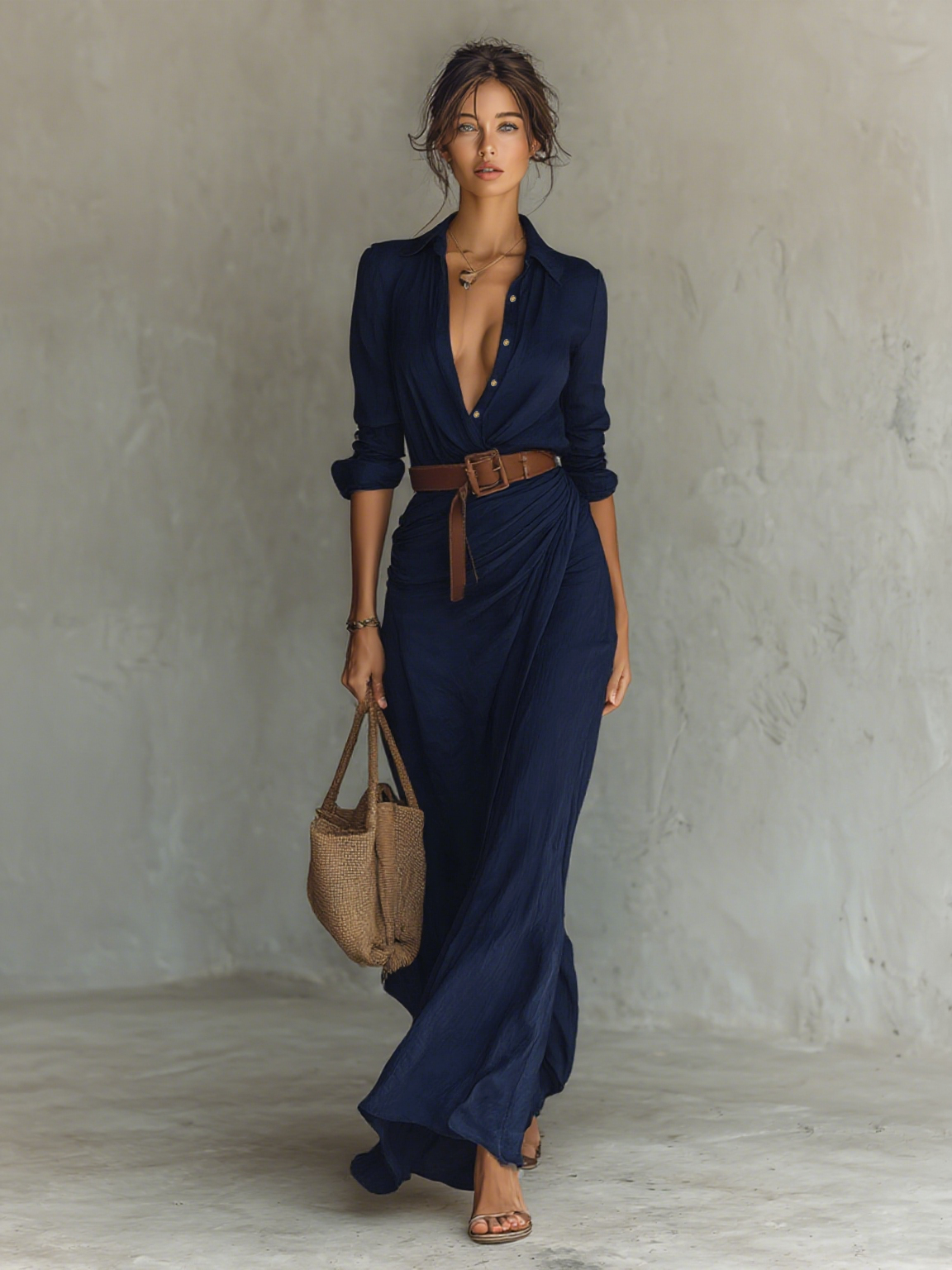 Zenobia | Maxikleid Reverskragen Langarm