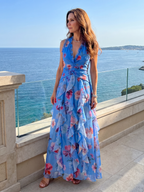 Nori | Halter-Neck Rüschentop Floral Maxi Kleid