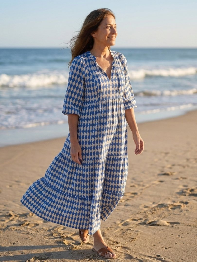 Elodie | Kleid mit Diamantmuster und Stufenrock