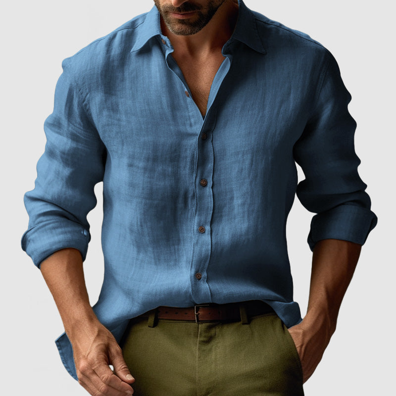Fitstyle  | Vintage Leinenhemd mit langen Ärmeln für Herren