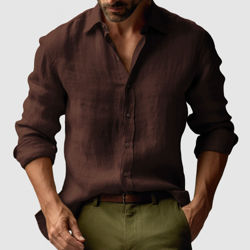 Fitstyle  | Vintage Leinenhemd mit langen Ärmeln für Herren