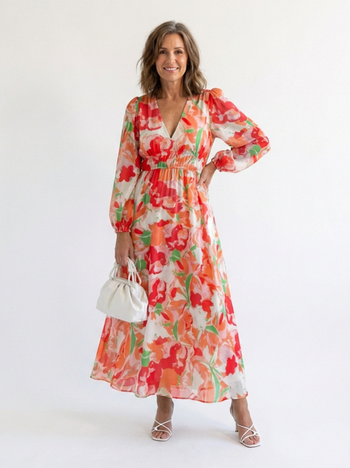 Althea | Langärmliges Blumenkleid Maxi