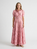 Xanthea | Kurzärmeliges, tailliertes, floral strukturiertes Maxi-Hemdkleid