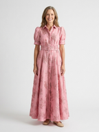 Xanthea | Kurzärmeliges, tailliertes, floral strukturiertes Maxi-Hemdkleid