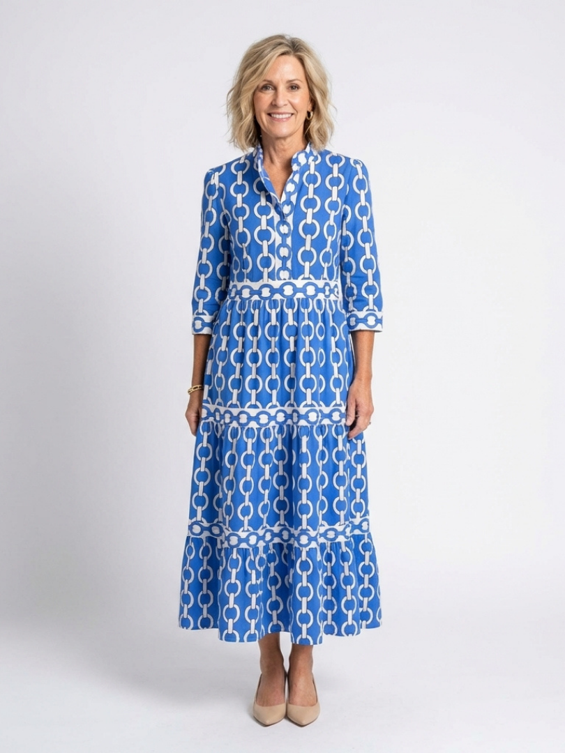 Ysolde | Midi-Kleid mit 3/4-Ärmeln und Kettenmuster