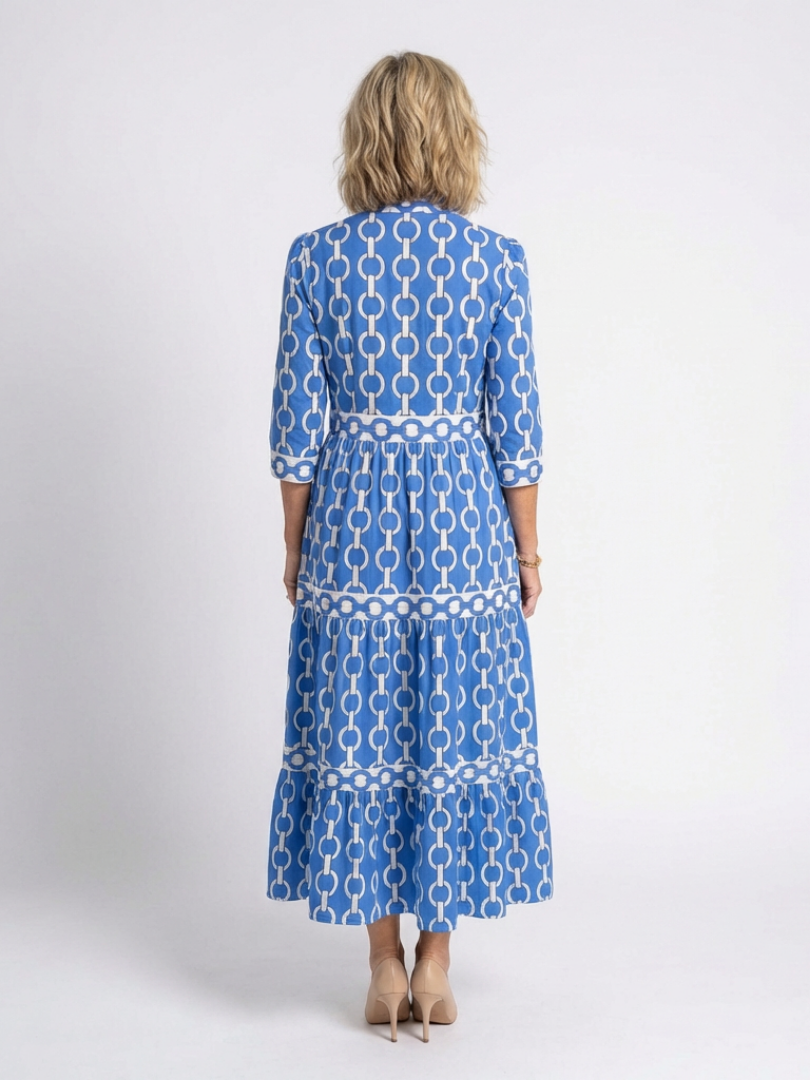 Ysolde | Midi-Kleid mit 3/4-Ärmeln und Kettenmuster