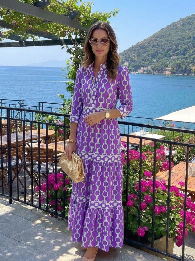 Ysolde | Midi-Kleid mit 3/4-Ärmeln und Kettenmuster