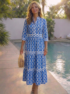 Ysolde | Midi-Kleid mit 3/4-Ärmeln und Kettenmuster