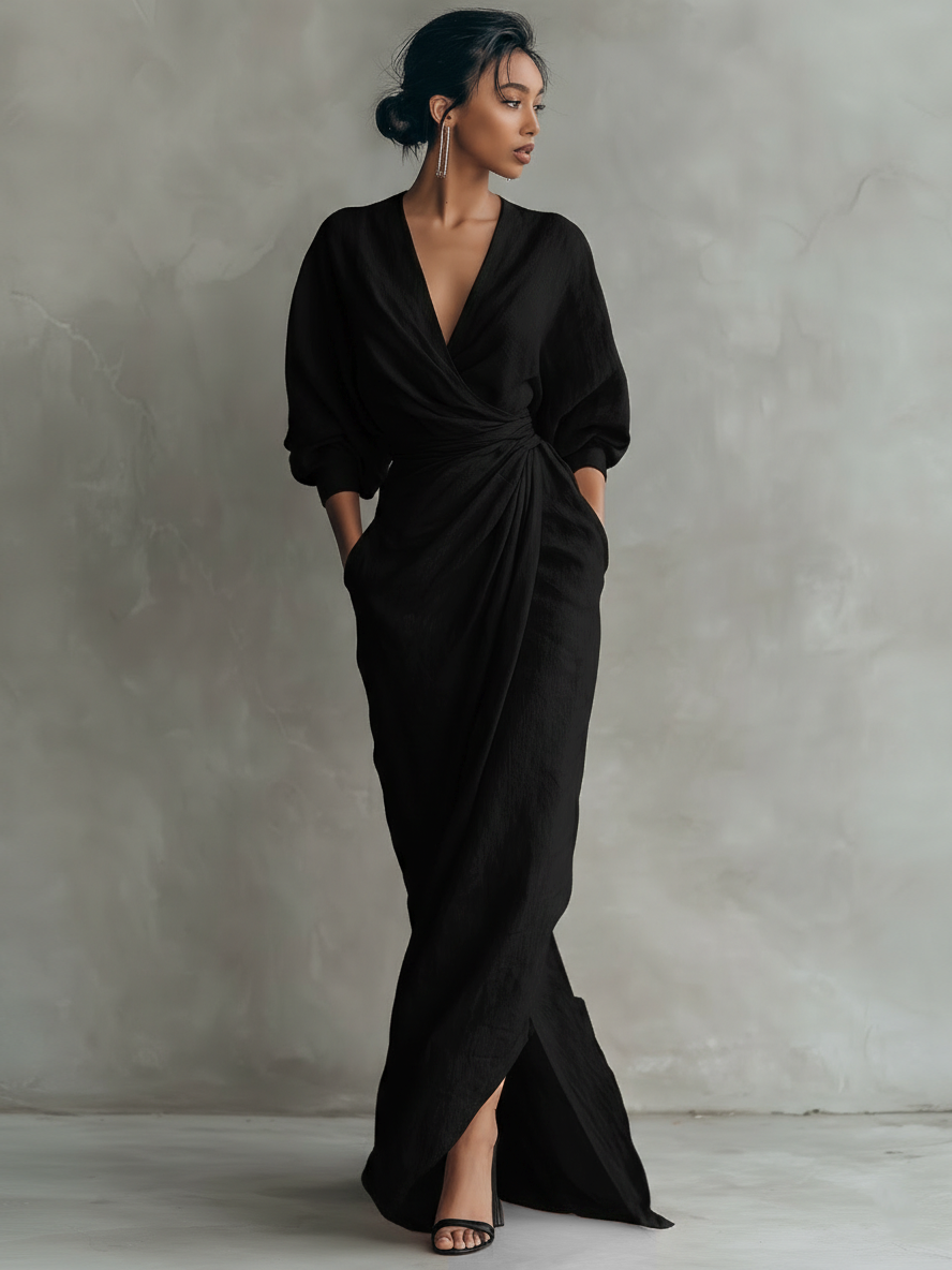 Anneliese | Rosa Leinen Maxi Kleid V-Hals
