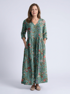 Marina | Florales V-Ausschnitt Maxikleid mit drei Viertelärmeln