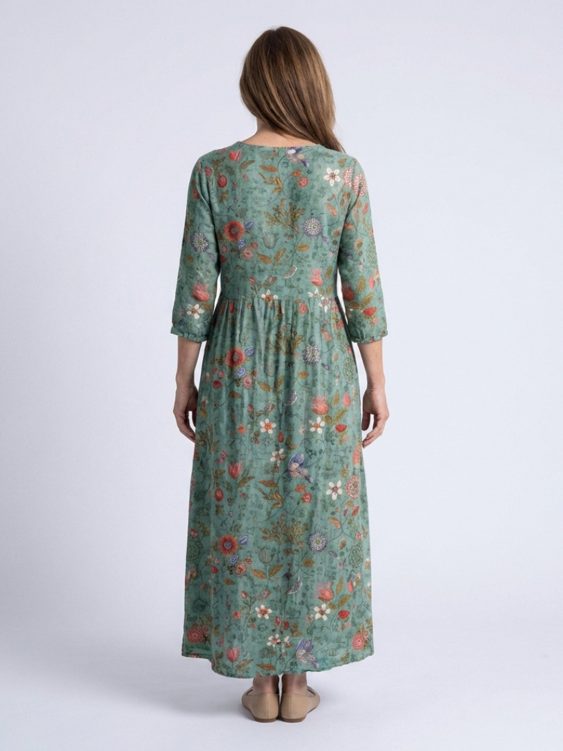 Marina | Florales V-Ausschnitt Maxikleid mit drei Viertelärmeln