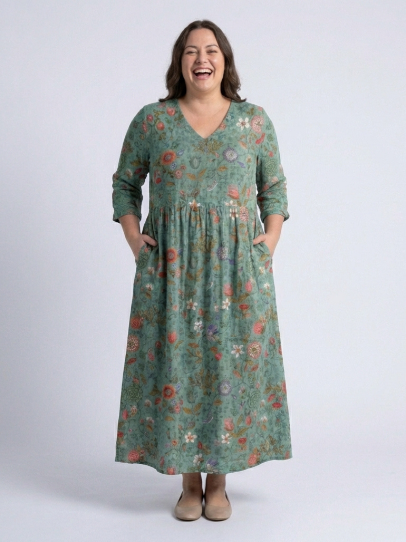 Marina | Florales V-Ausschnitt Maxikleid mit drei Viertelärmeln