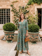 Marina | Florales V-Ausschnitt Maxikleid mit drei Viertelärmeln