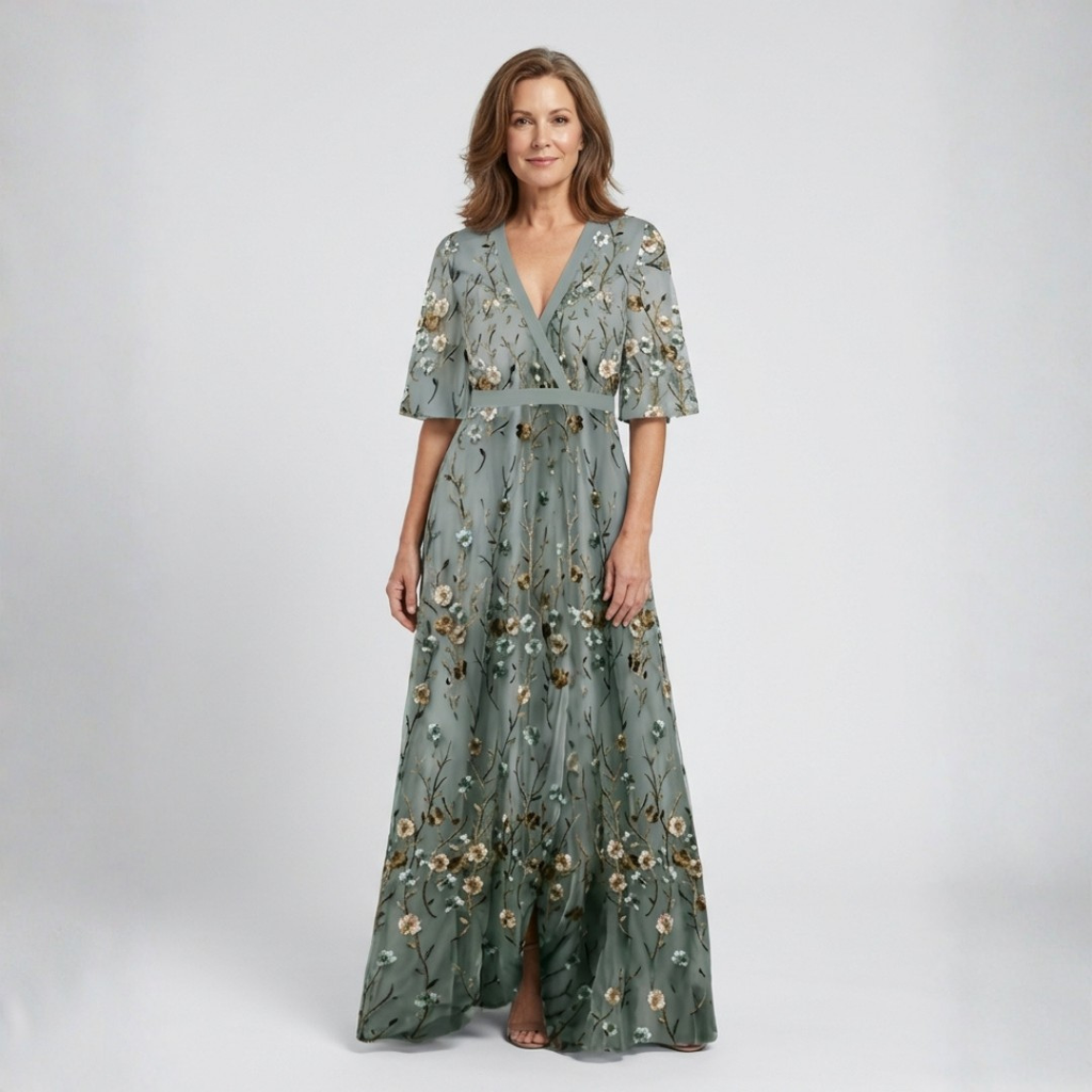 Élodie – Lange Blumenkleid mit V-Ausschnitt