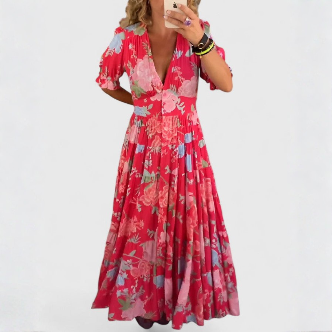 Minelda – Blumenkleid mit V-Ausschnitt