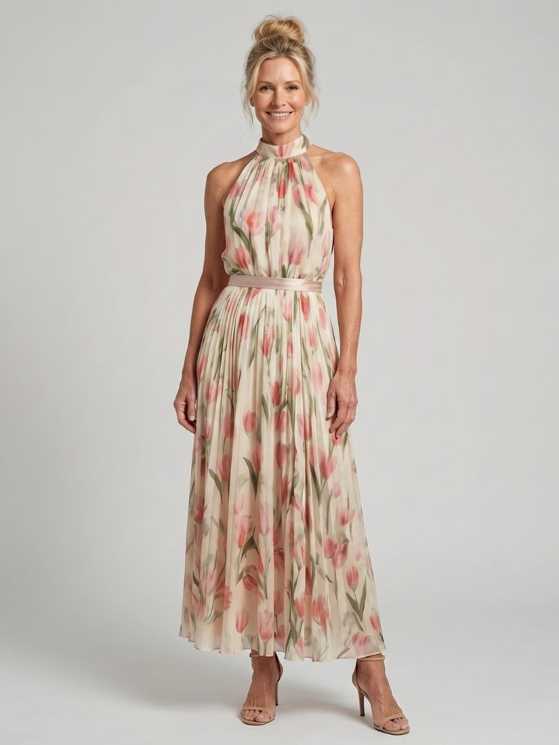 Aurelle | Halter Neck Floral Midi Kleid