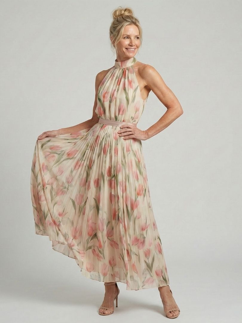 Aurelle | Halter Neck Floral Midi Kleid