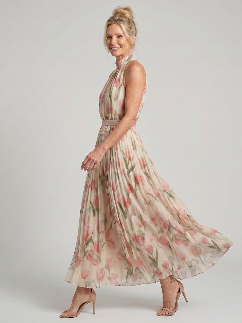 Aurelle | Halter Neck Floral Midi Kleid