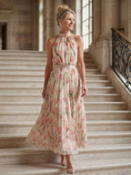 Aurelle | Halter Neck Floral Midi Kleid