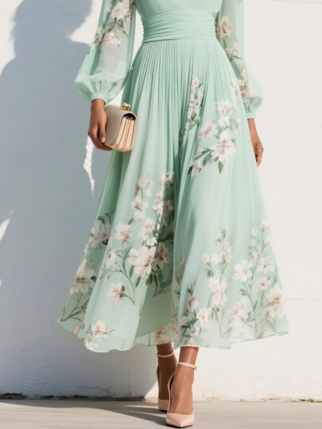 Florine | Luftiges Midi Kleid mit V-Ausschnitt und floralen Details