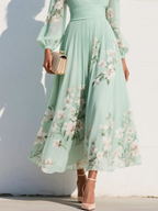 Florine | Luftiges Midi Kleid mit V-Ausschnitt und floralen Details
