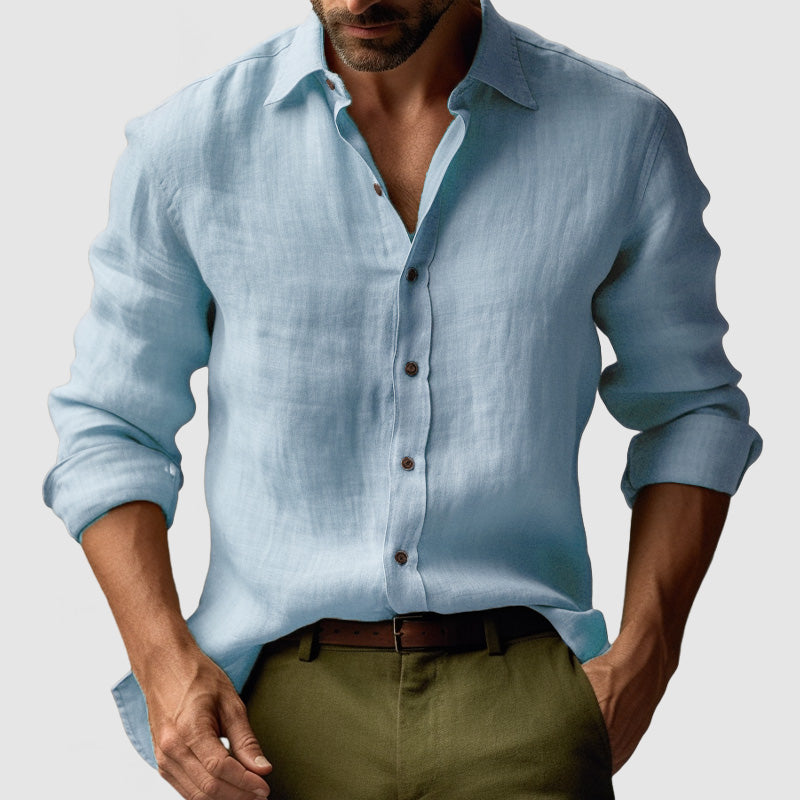 Fitstyle  | Vintage Leinenhemd mit langen Ärmeln für Herren