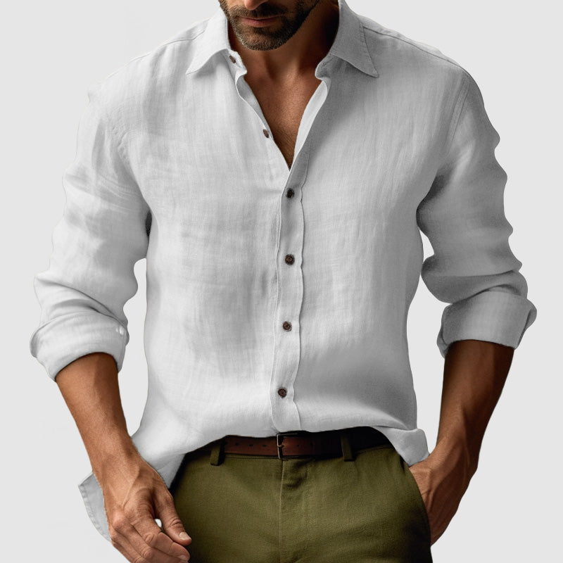Fitstyle  | Vintage Leinenhemd mit langen Ärmeln für Herren