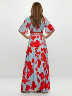 Corinne | V-Ausschnitt Kurzarm Blumenkleid