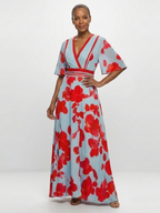 Corinne | V-Ausschnitt Kurzarm Blumenkleid