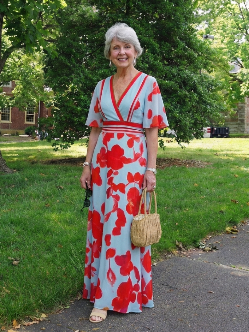 Corinne | V-Ausschnitt Kurzarm Blumenkleid