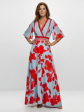 Corinne | V-Ausschnitt Kurzarm Blumenkleid