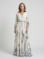 Lavinia | Maxikleid mit langen Ärmeln und V-Ausschnitt im Blumenmuster