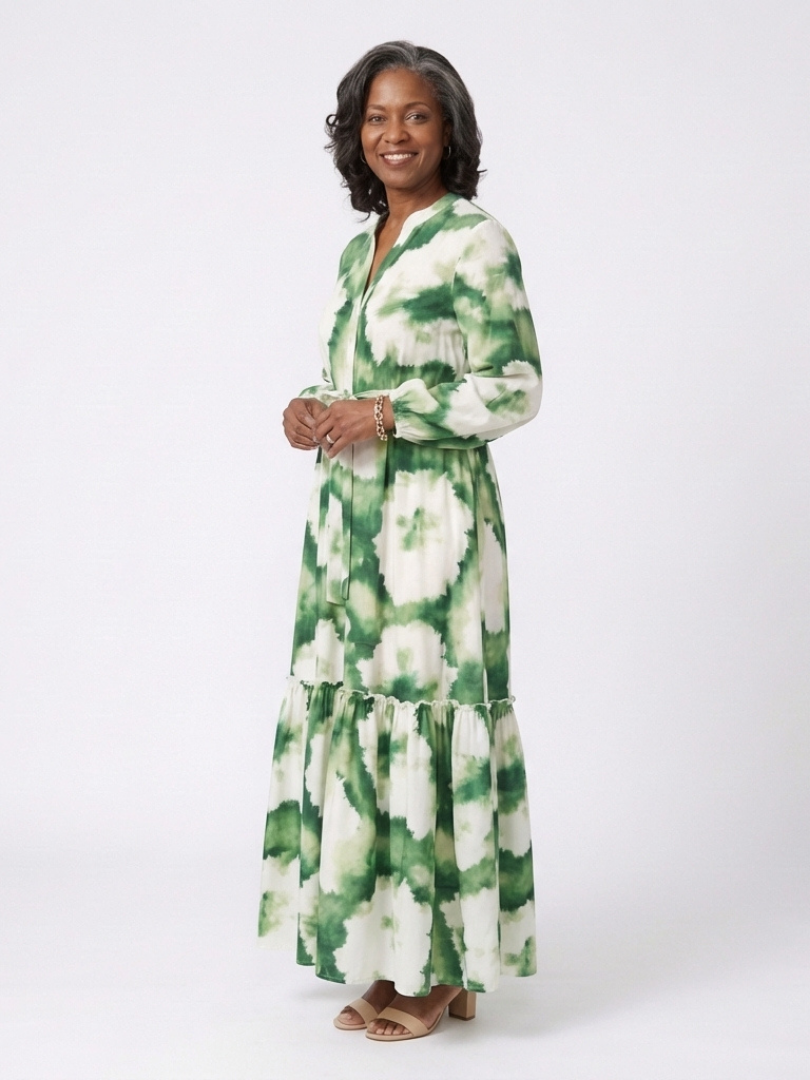 Sabine | Maxikleid mit langen Ärmeln und Taillenknoten