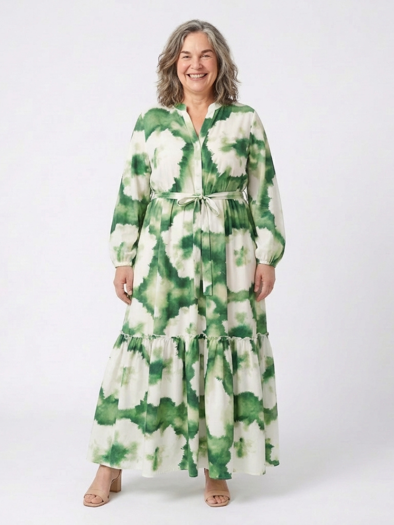 Sabine | Maxikleid mit langen Ärmeln und Taillenknoten